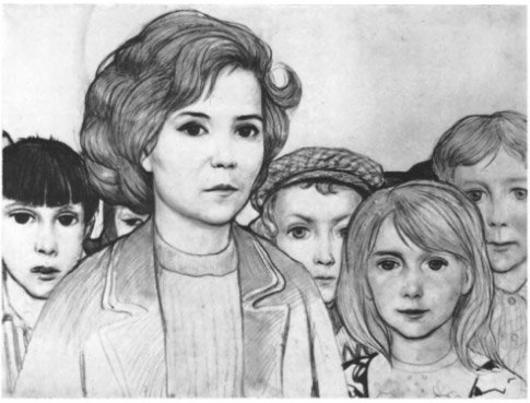 И. С. Глазунов, директор Ульяновской школы с учениками
